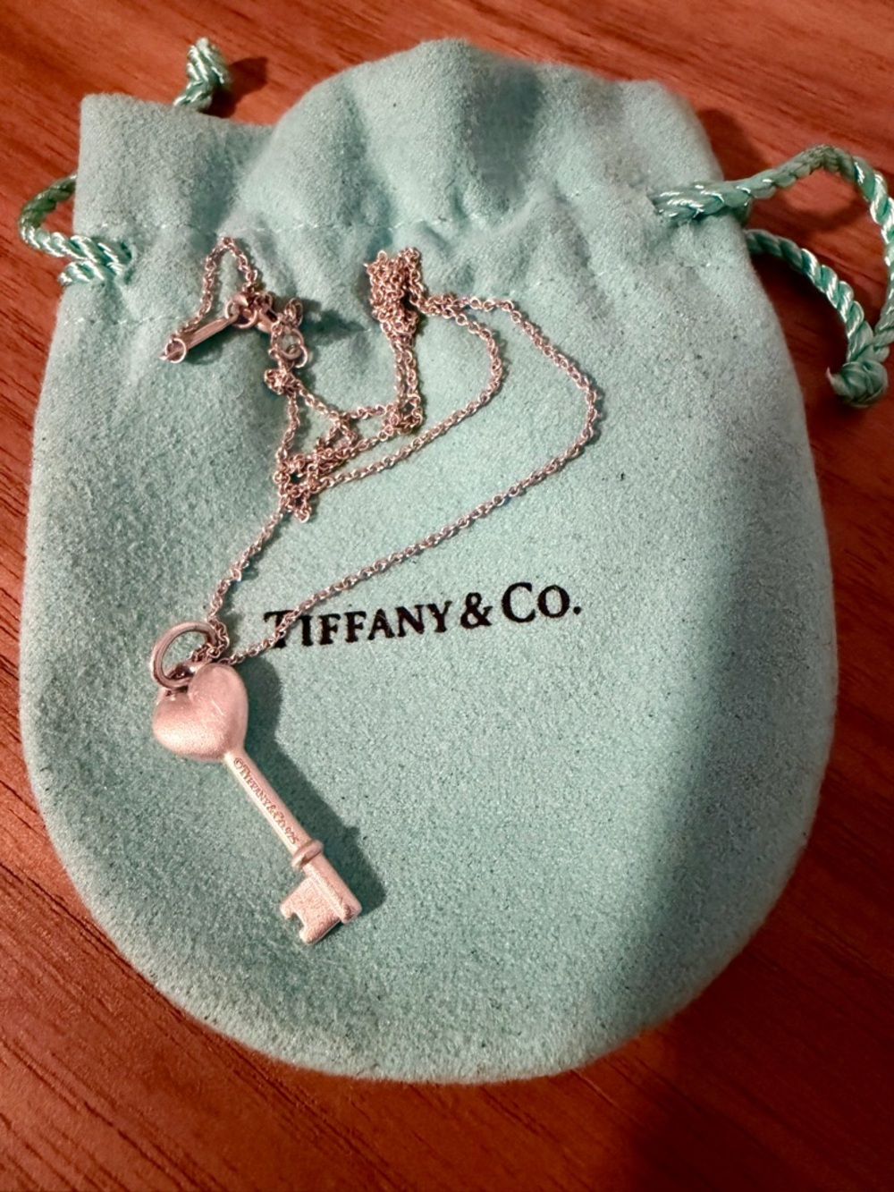 Tiffany & Co. Silver Heart Key Necklace with Tiffany Blue Pouch - Picture 2 of 3